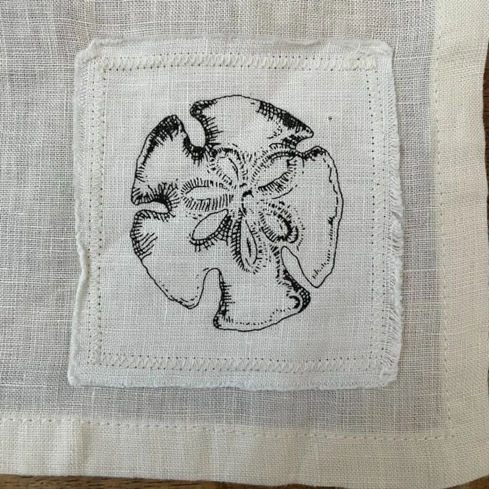 Pottery Barn Ivory Linen Napkin Set of 3 Embroidered Patch 20 x 20
